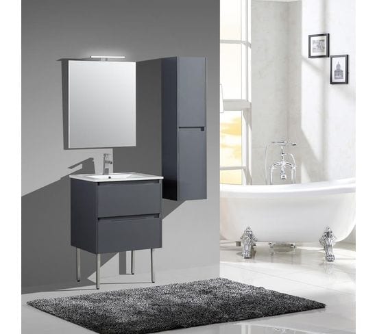 Ensemble De Salle De Bain 100 Cm Gris Laqué Aquadoli