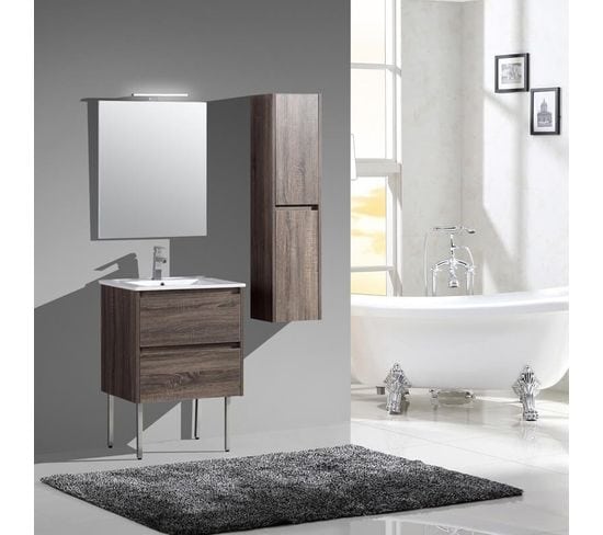 Ensemble Meuble De Salle De Bain 80 Cm Marron Aquadoli