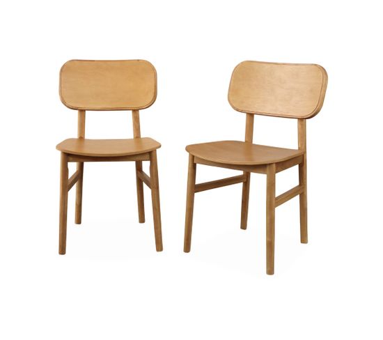 Lot De 2 Chaises En Bois D'hévéa. Forme Courbée. Finition Brossée