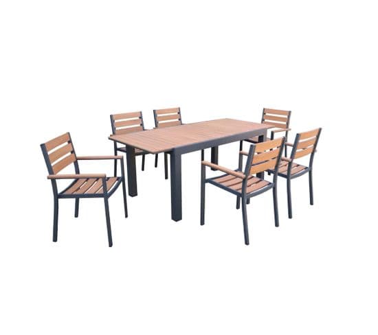 Set Complet Tables De Jardin Extensible Papillon 150/195cm Anthracite + 6 Fauteuils Empilables.