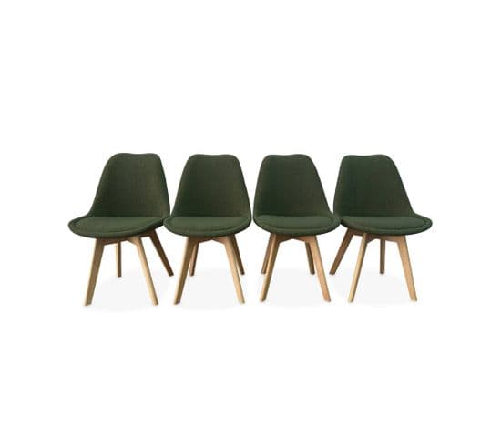 Lot De 4 Chaises Scandinaves Nils Revêtement Bouclette Kaki. Pieds Bois De Hêtre. Chaise 1 Place