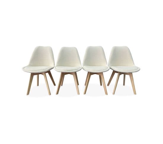 Lot De 4 Chaises Scandinaves Nils Revêtement Bouclette Blanche. Pieds Bois De Hêtre. Chaise 1 Place