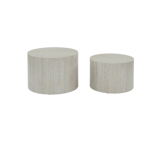 Lot De 2 Tables Basses Paros Rondes Effet Marbre Blanc Cassé. Tables Gigognes Ø58 X H 40cm / Ø50 X