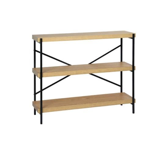 Etagère 3 Niveaux Industrielle Effet Frêne Et Métal - Loft L 100 X L 30 X H 79cm