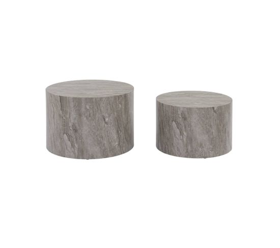 Lot De 2 Tables Basses Paros Rondes Effet Marbre Gris. Tables Gigognes Ø58 X H 40cm / Ø50 X H 33cm