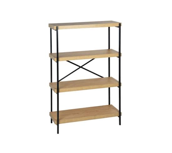 Etagère 4 Niveaux Industrielle Effet Frêne Et Métal - Loft-   L 80 X L 30 X H 120cm