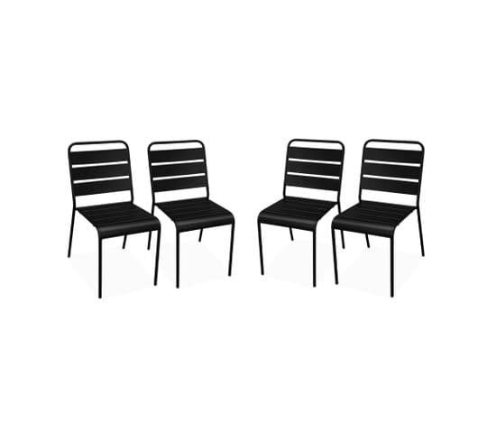 Lot De 4 Chaises Intérieur / Extérieur En Métal Peinture Antirouille Empilables Coloris Noir