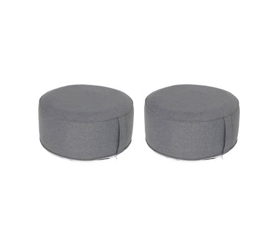 Lot De 2 Poufs Gonflables Et Déhoussables Gris. Intérieur Ou Extérieur. Résistant à L'eau Et Aux Uv