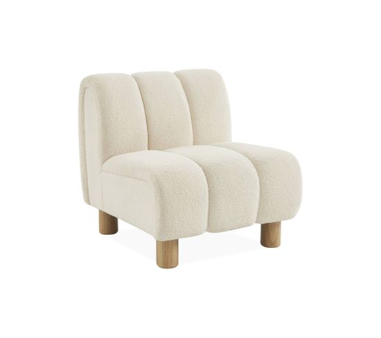 Fauteuil Pieds Arrondis En Bois Et Tissu Bouclette Blanc