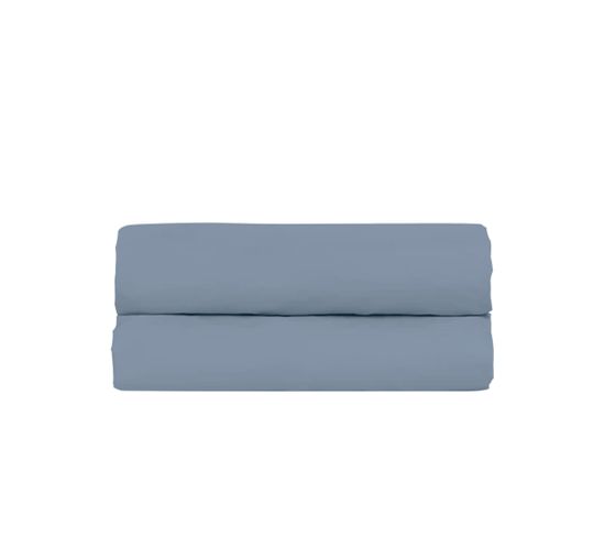 Drap Housse 200x200cm - Bleu Gris - 100% Percale De Coton - Morphea