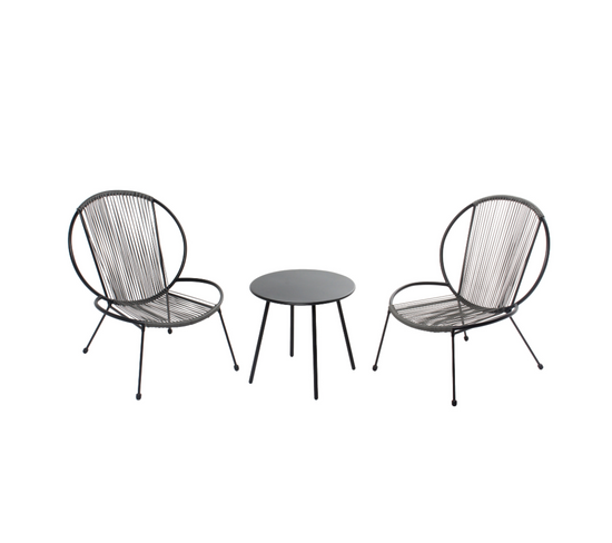 Ensemble De 2 Fauteuils + 1 Table Basse Gris Foncé Rete