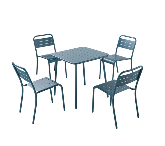 Ensemble Table + Chaise En Acier Bleu 4 Places Bergame