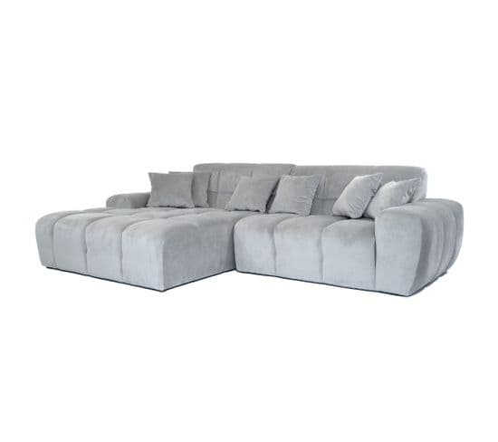 Canapé Angle Gauche Holly 3 Places Velours Gris Souris – 306x200cm