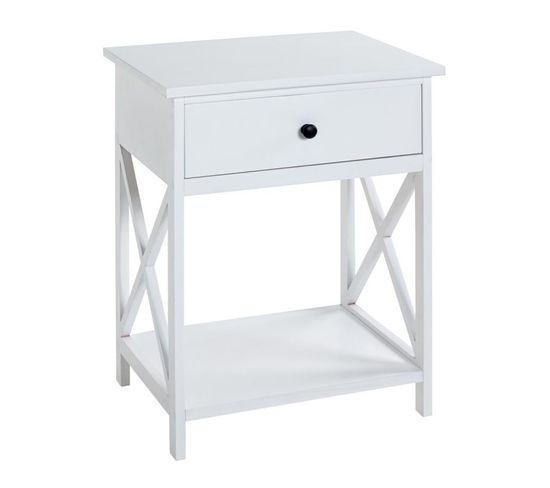 Table D'appoint 1 Tiroir Design "guda" 60cm Blanc