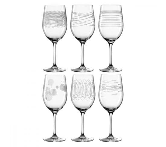 Lot De 6 Verres à Vin Gravés 430ml Transparent