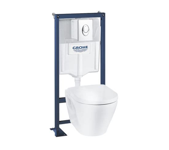 Pack WC Suspendu Sans Bride Céramique Solido Réservoir 3 à 6 Litres
