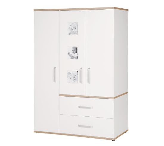 Armoire "Pia" 3 Portes - Blanc / Chêne