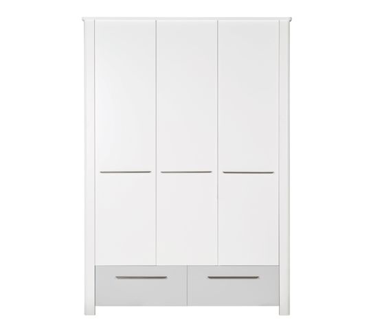 Armoire "Linus" 3 Portes - 2 Tiroirs - Blanc / Gris