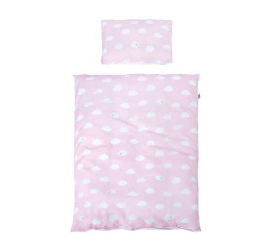 Parure De Lit Bébé : Housse De Couette 135x100 + Taie D'oreiller 60x40 En Coton - Kleine Wolke Rosa