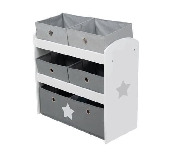 Étagère De Jouets Pour La Chambre D'enfant En Bois Blanc Avec 5 Boites En Toile - Stars