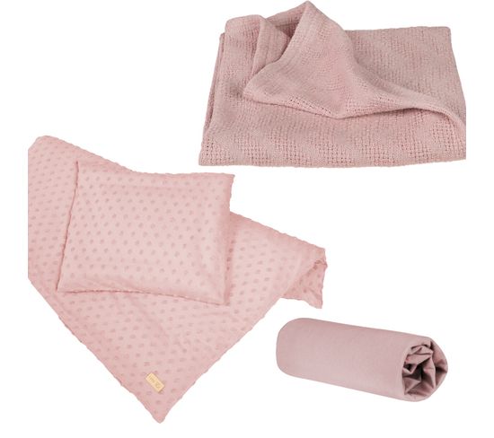 Parure De Berceau En Coton Bio - Housse De Couette + Taie + Drap Et Couverture - Rose - Lil Planet