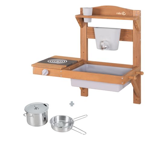 Mini Cuisine De Jeu Enfant à Suspendre - En Bois Massif Pour Extérieur Avec Accessoires - Teck