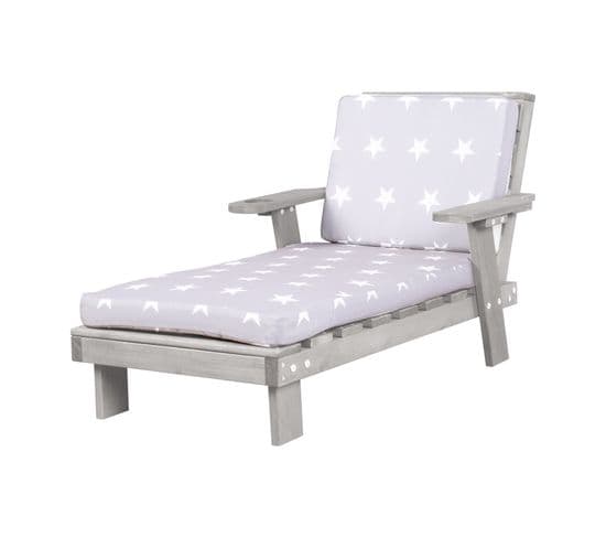 Chaise Longue Pour Enfant En Bois Massif Avec 2 Coussins Et Porte Gobelet - Gris