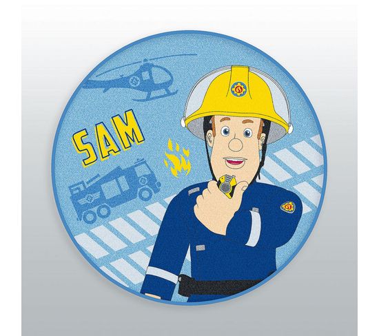 Tapis Rond - Sam Le Pompier - Sam - Bleu - 90 Cm