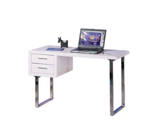 Bureau Claude Avec 2 Tiroirs De Rangements Blanc Laqué Et Pieds Métal