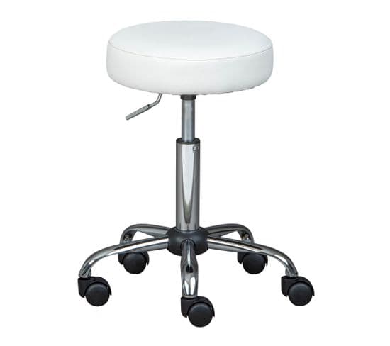 Tabouret à roulettes blanc ASRA réglable en hauteur et pivotant