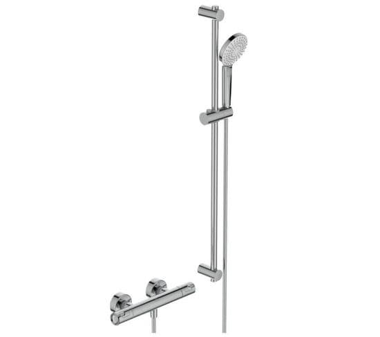 Ensemble De Douche Thermostatique Ceratherm T50 Barre 90 + Douchette Ronde 11 Cm 3j Chrome