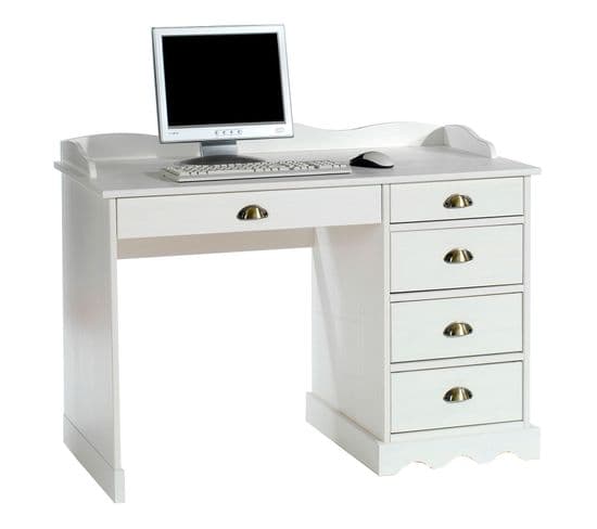 Bureau En Pin Colette, Avec Corniche, Lasuré Blanc