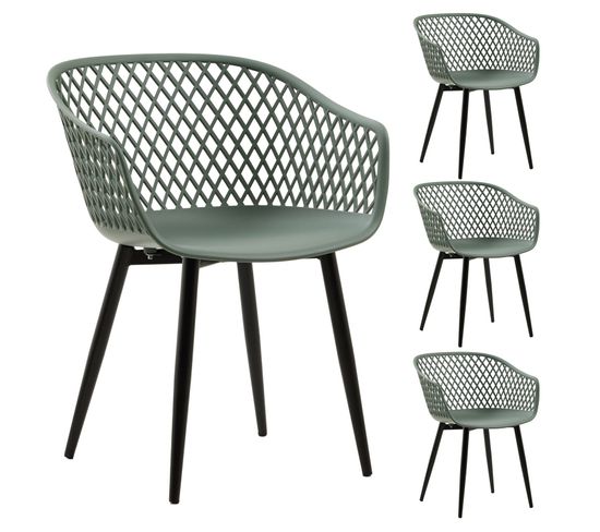 Lot De 4 Chaises Madeira, En Plastique Vert De Gris