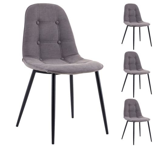 Lot De 4 Chaises Alvaro, Avec Revêtement En Tissu Gris