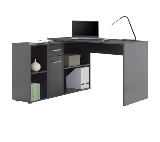 Bureau D'angle Carmen Avec Meuble De Rangement, Décor Béton Foncé