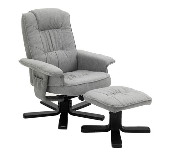 Fauteuil De Relaxation Avec Repose-pieds Charly, En Tissu Gris Et Pieds Noir