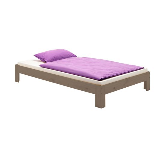 Lit Futon Thomas, En Pin Massif, 90 X 190 Cm, Lasuré Taupe