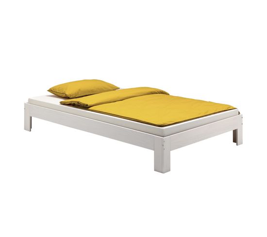 Lit Futon Thomas, En Pin Massif, 140 X 190 Cm, Lasuré Blanc