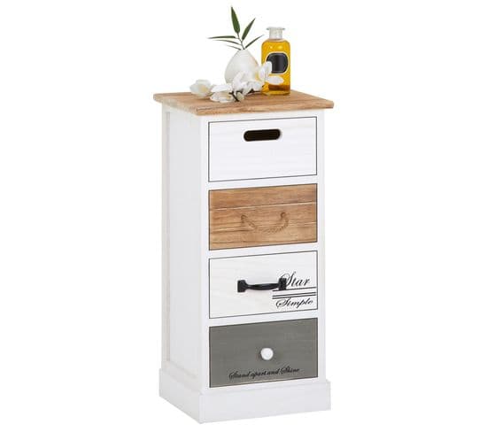 Chiffonnier Salva Avec 4 Tiroirs, En Bois Blanc Brun Et Gris