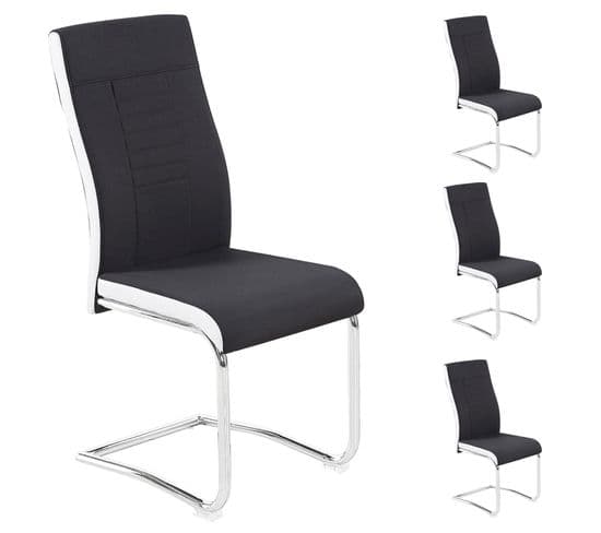 Lot De 4 Chaises Alba, En Tissu Noir Et Blanc