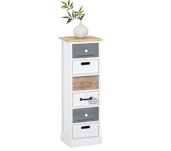 Chiffonnier Salva Avec 6 Tiroirs, En Bois Blanc Brun Et Gris