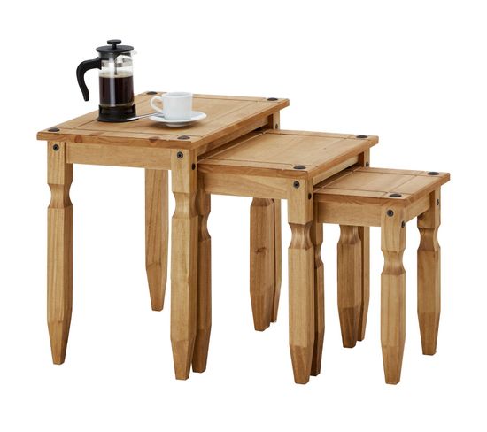 Lot De 3 Tables Gigognes Salsa Style Mexicain, En Pin Massif