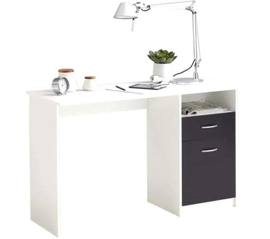 Bureau Jackson - Décor Blanc Et Noir - L123 X H76,5 X P50 Cm - Fabriqué En Allemagne