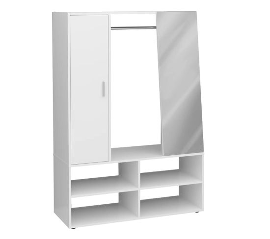 Armoire Avec 4 Compartiments Et Miroir 105x39,7x151,3 Cm Blanc