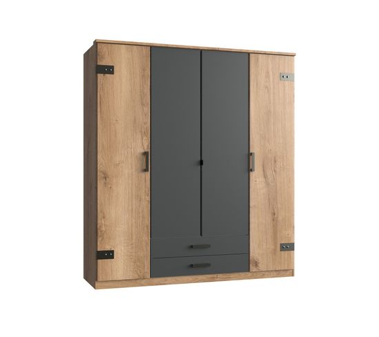 Armoire 4 Portes Décor Chêne Et Graphite- L180 Cm