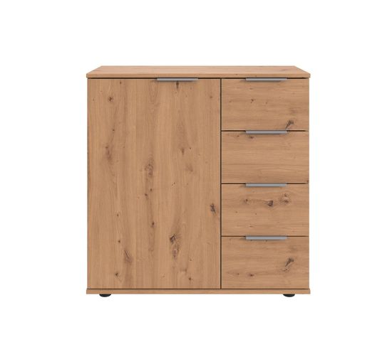 Commode Combinée 1 Porte Et 4 Tiroirs Avec Poignées En Métal - L81 Cm