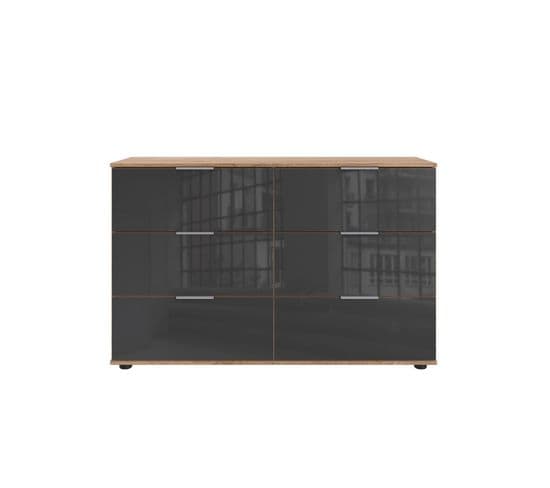 Commode 6 Tiroirs Avec Façades En Verre Teinté - L130 Cm