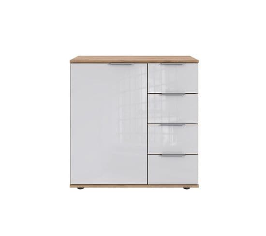 Commode Combinée 1 Porte Et 4 Tiroirs Avec Façades En Verre Teinté