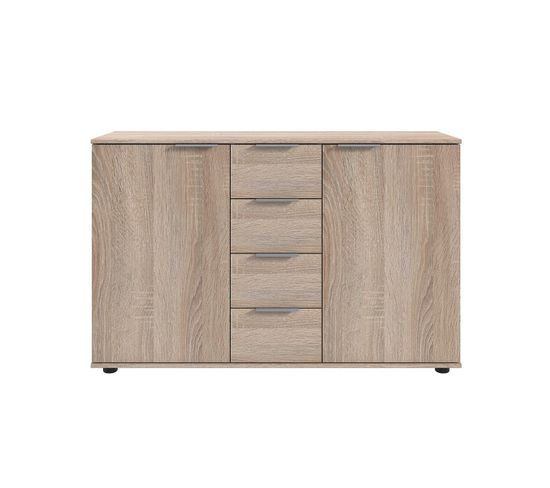 Commode Combinée 2 Portes Et 4 Tiroirs Avec Poignées En Métal L130 Cm