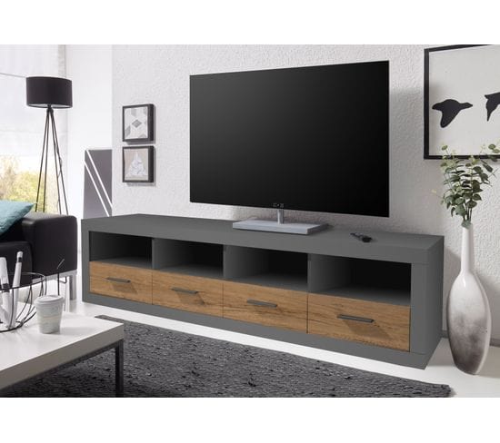 Meuble TV L192 cm  MATT gris et imitation chêne